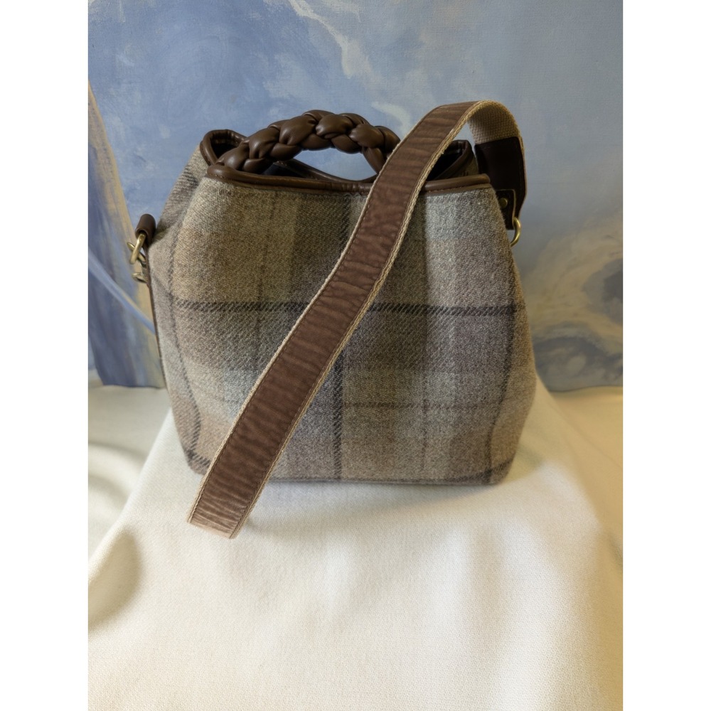 NEW! Viamail Italian Wool Plaid Crossbody Bag With Braided Top Handle